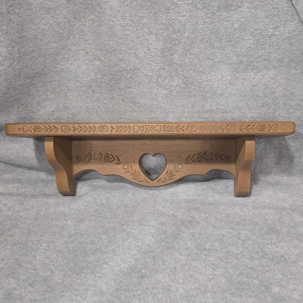 Vintage Burwood Heart Wall Shelf Brown Plastic Country Romantic 1986 Decor